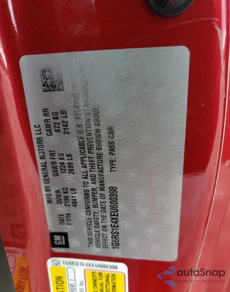 2014 Cadillac Elr Luxury z USA, uszkodzony, nr VIN 1G6RS1E4XEU600398